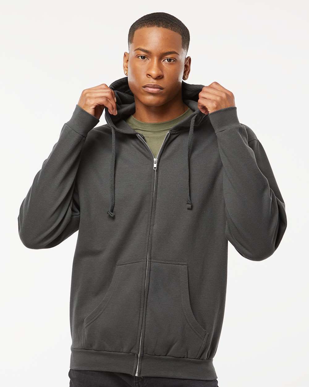 Tultex 331 Unisex Full-Zip Hooded Sweatshirt - Charcoal