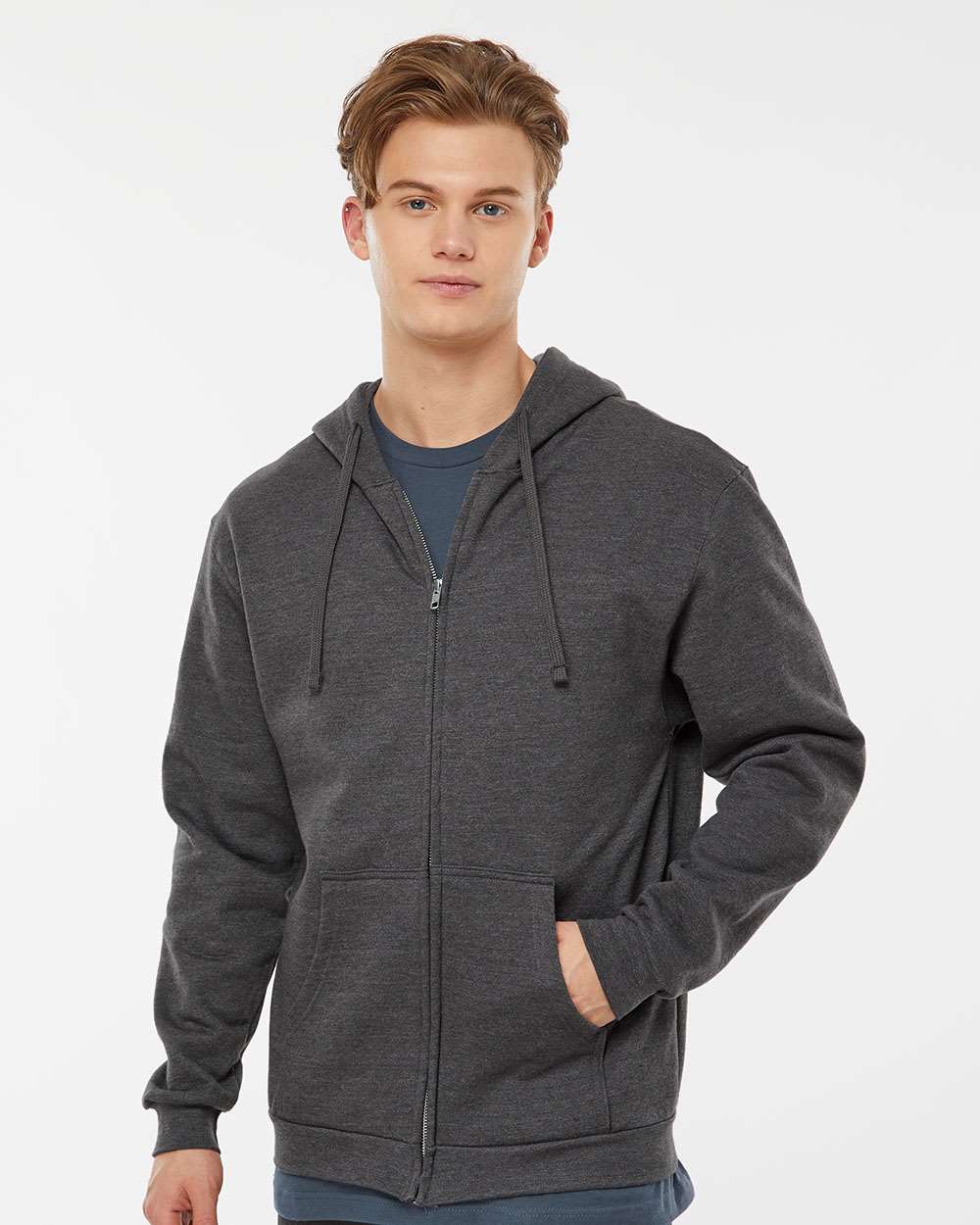Tultex 331 Unisex Full-Zip Hooded Sweatshirt - Heather Charcoal
