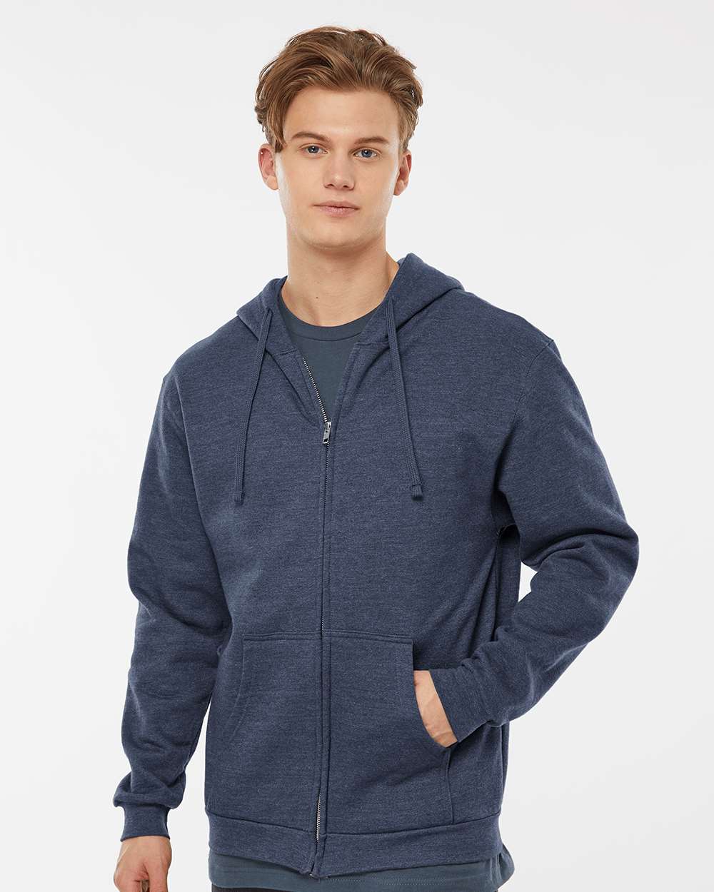 Tultex 331 Unisex Full-Zip Hooded Sweatshirt - Heather Denim