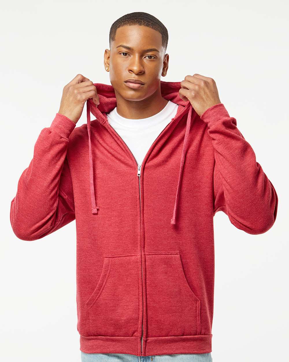 Tultex 331 Unisex Full-Zip Hooded Sweatshirt - Heather Red
