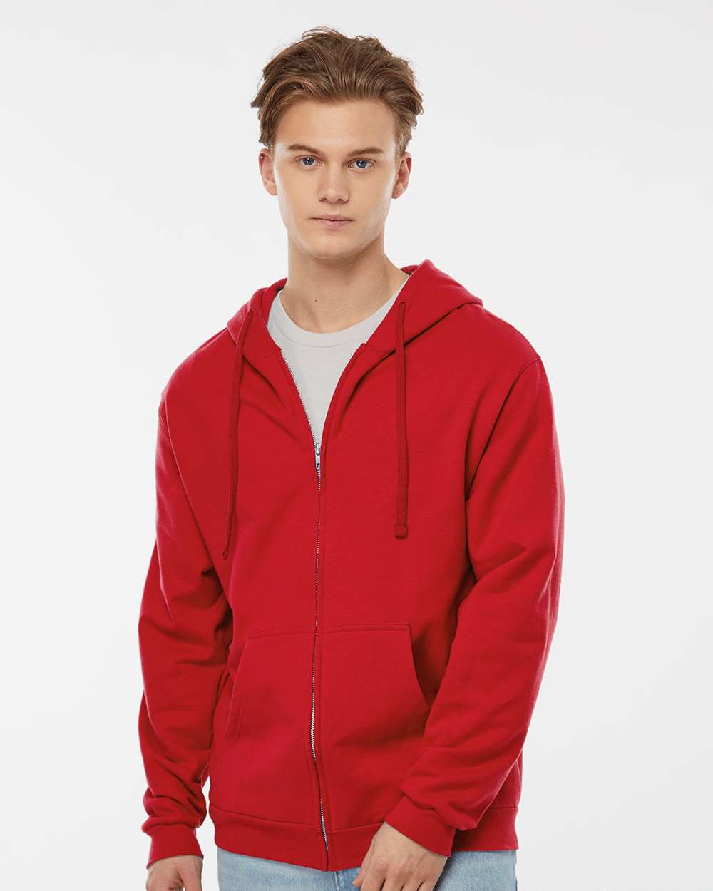 Tultex 331 Unisex Full-Zip Hooded Sweatshirt - Red