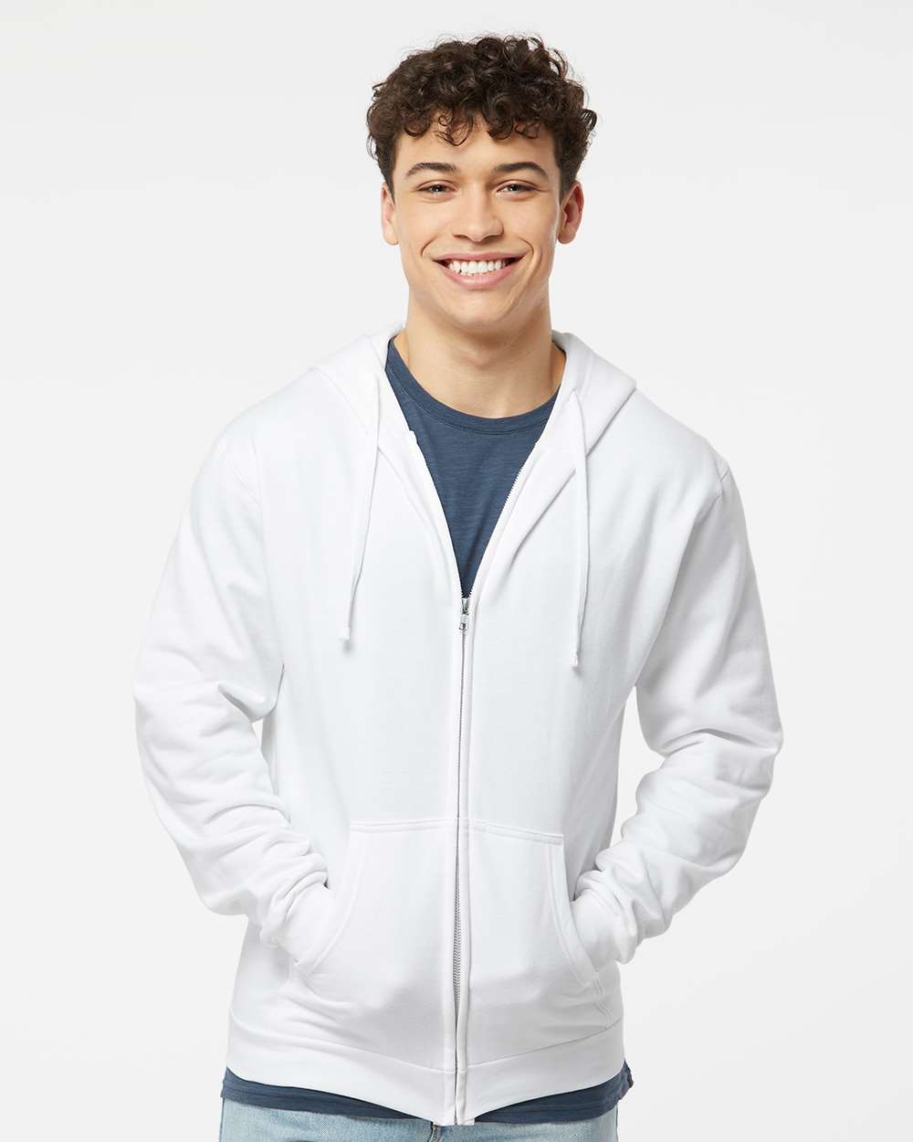 Tultex 331 Unisex Full-Zip Hooded Sweatshirt - White