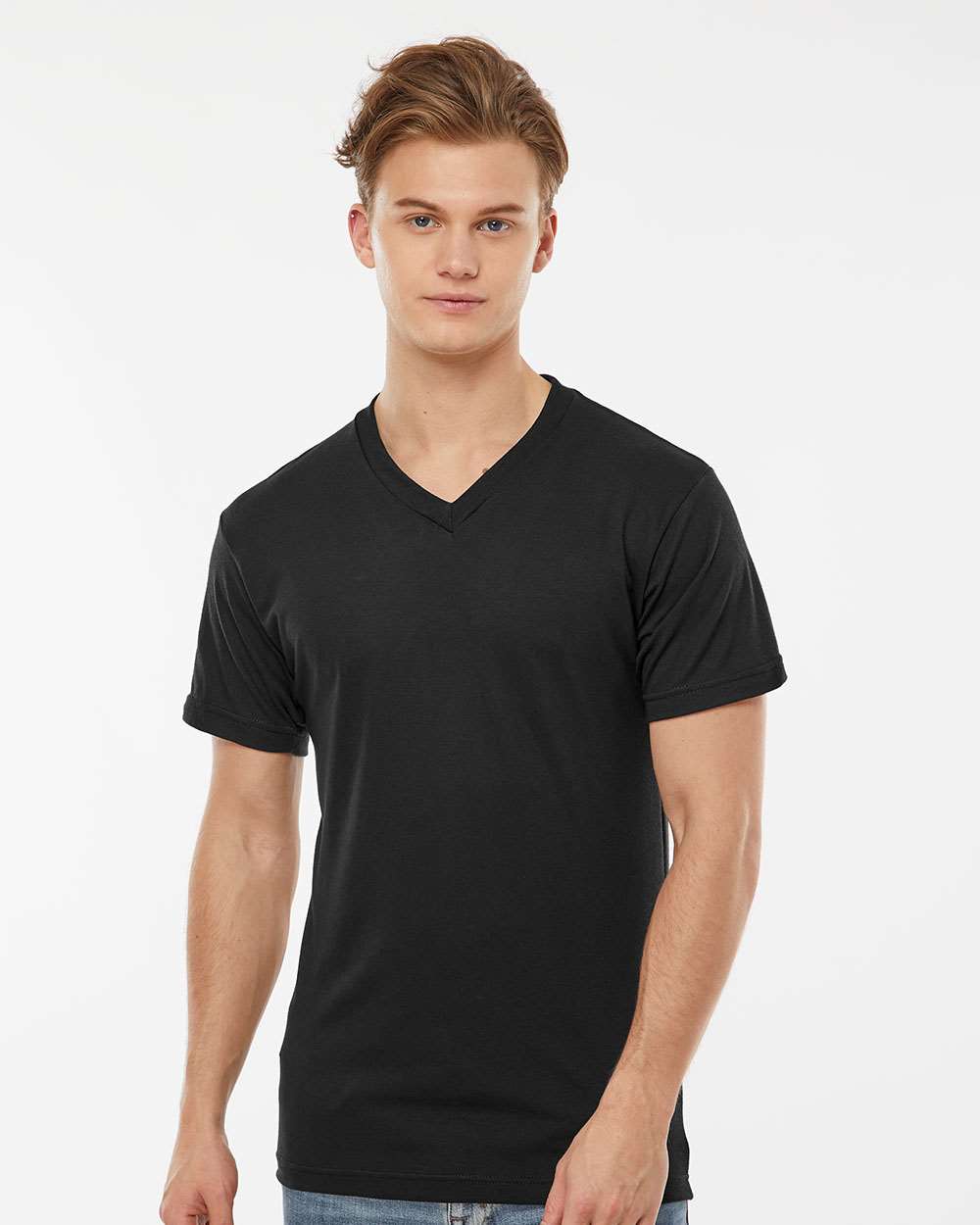 Tultex 207 Men's Poly-Rich V-Neck T-Shirt - Black