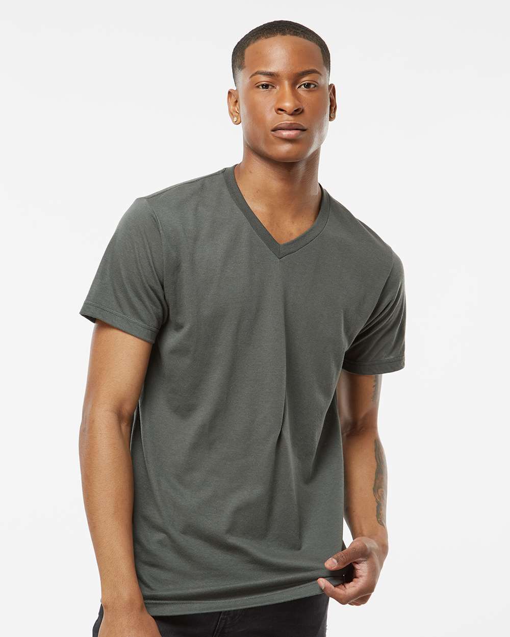 Tultex 207 Men's Poly-Rich V-Neck T-Shirt - Charcoal