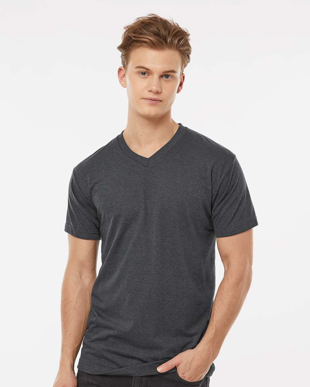 Tultex 207 Men's Poly-Rich V-Neck T-Shirt - Heather Charcoal