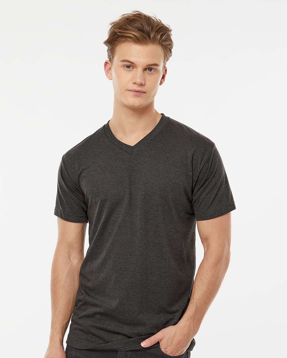 Tultex 207 Men's Poly-Rich V-Neck T-Shirt - Heather Graphite