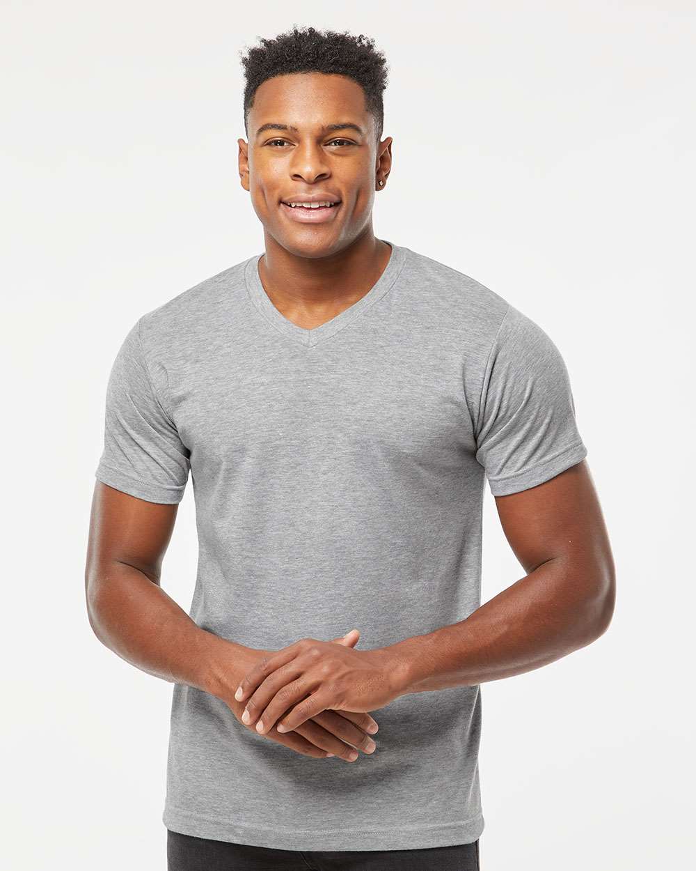 Tultex 207 Men's Poly-Rich V-Neck T-Shirt - Heather Grey