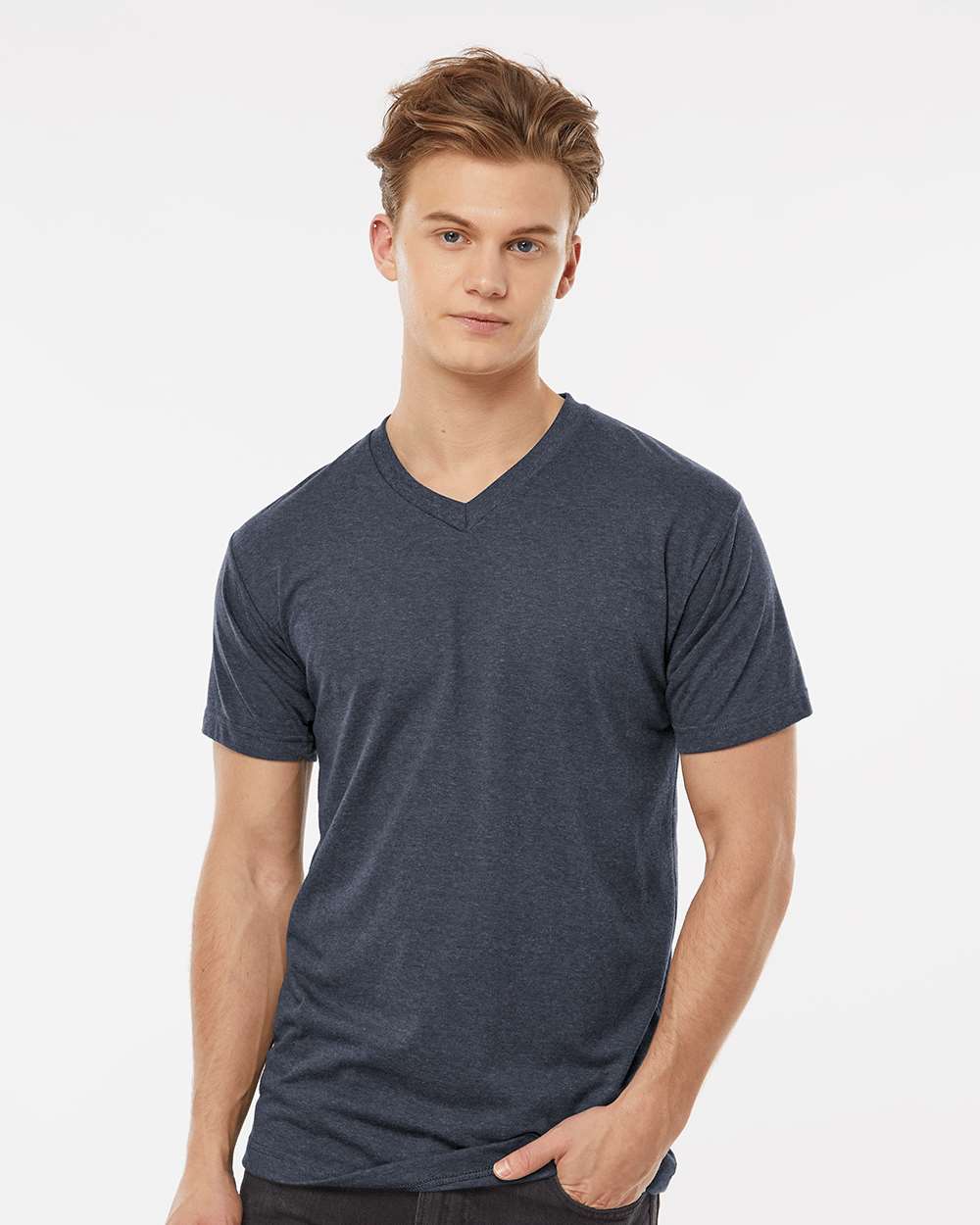 Tultex 207 Men's Poly-Rich V-Neck T-Shirt - Heather Navy