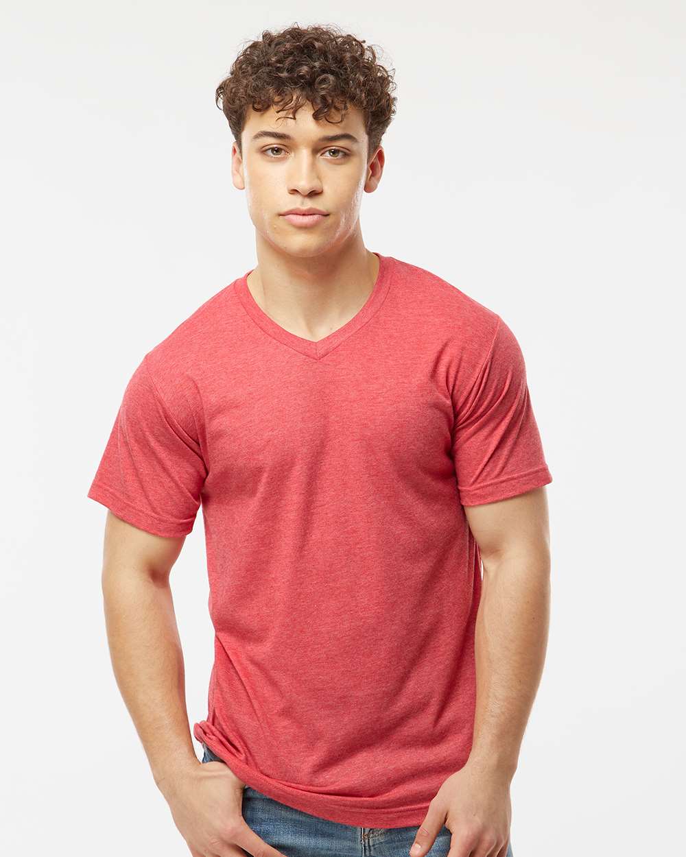 Tultex 207 Men's Poly-Rich V-Neck T-Shirt - Heather Red