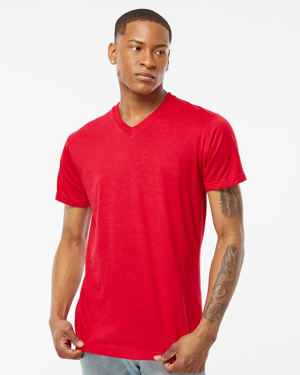 Tultex 207 Men's Poly-Rich V-Neck T-Shirt - Red