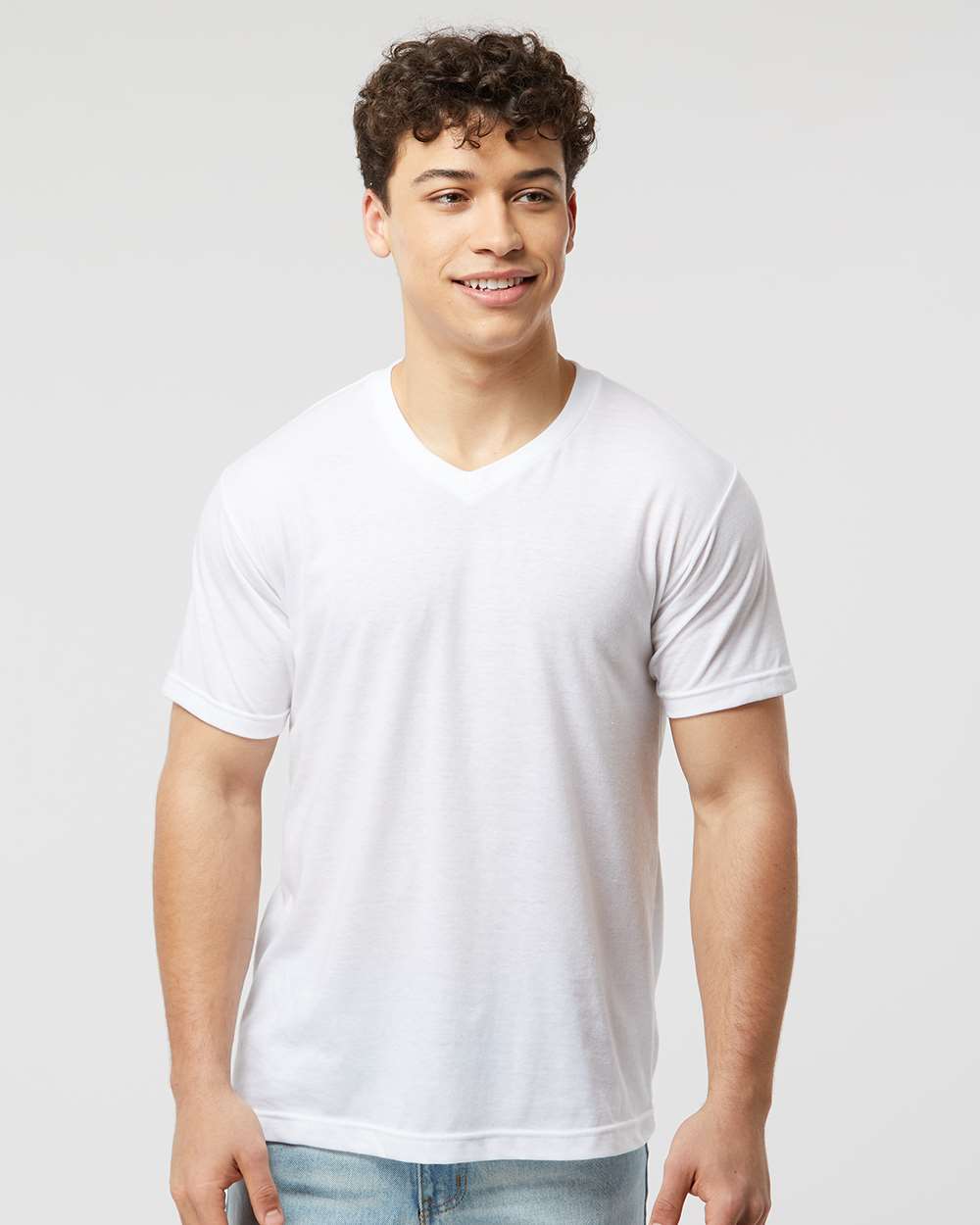 Tultex 207 Men's Poly-Rich V-Neck T-Shirt - White