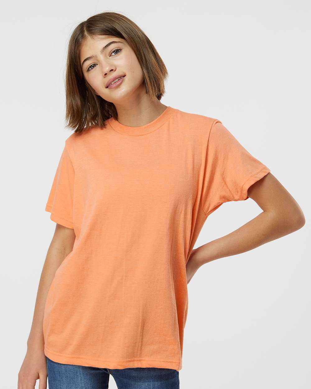 Tultex 235 Youth Fine Jersey T-Shirt - Heather Cantaloupe
