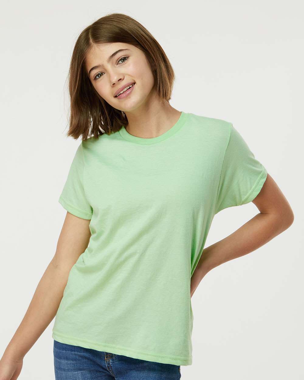 Tultex 235 Youth Fine Jersey T-Shirt - Heather Neo Mint