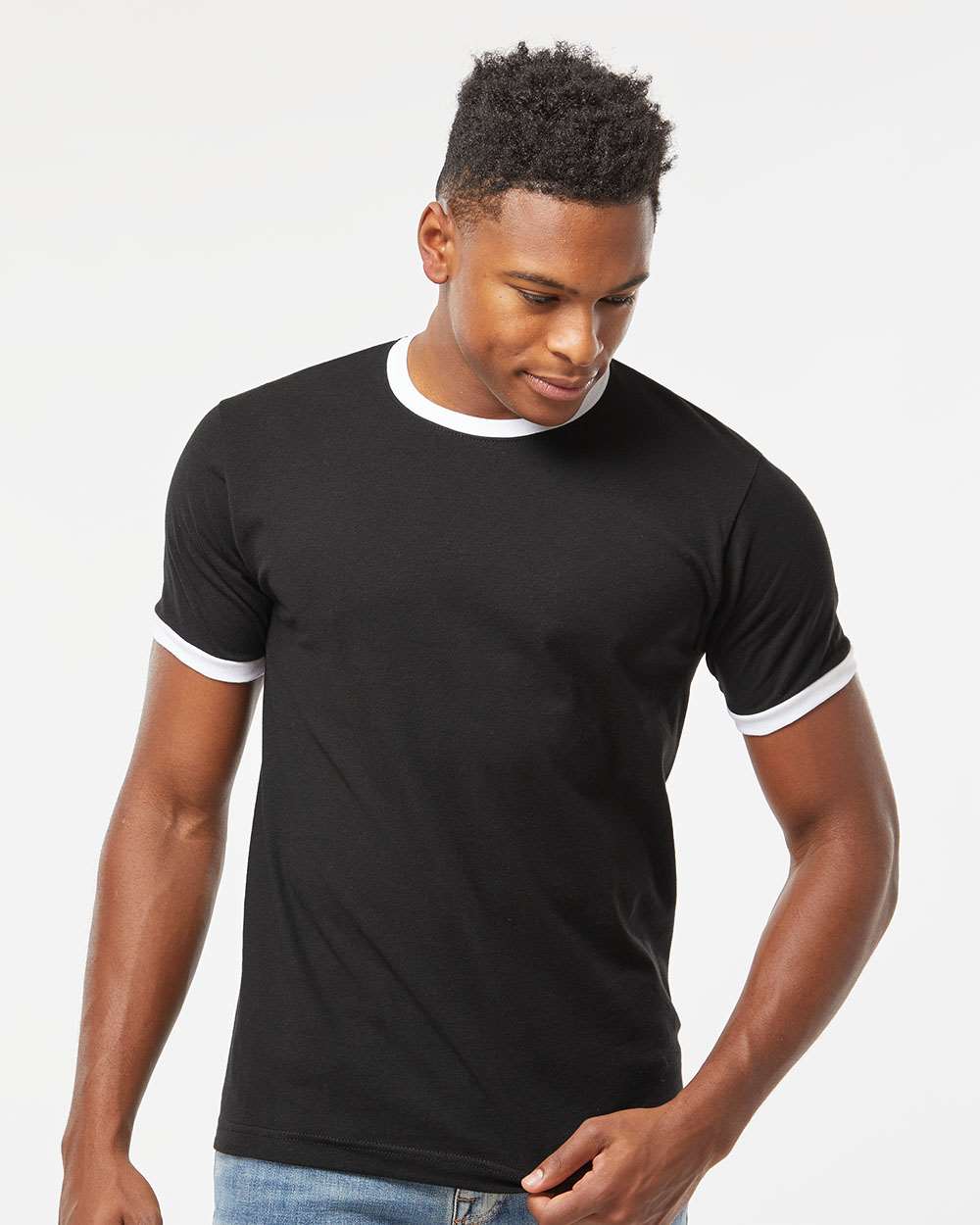 Tultex 246 Unisex Fine Jersey Ringer T-Shirt - Black/ White