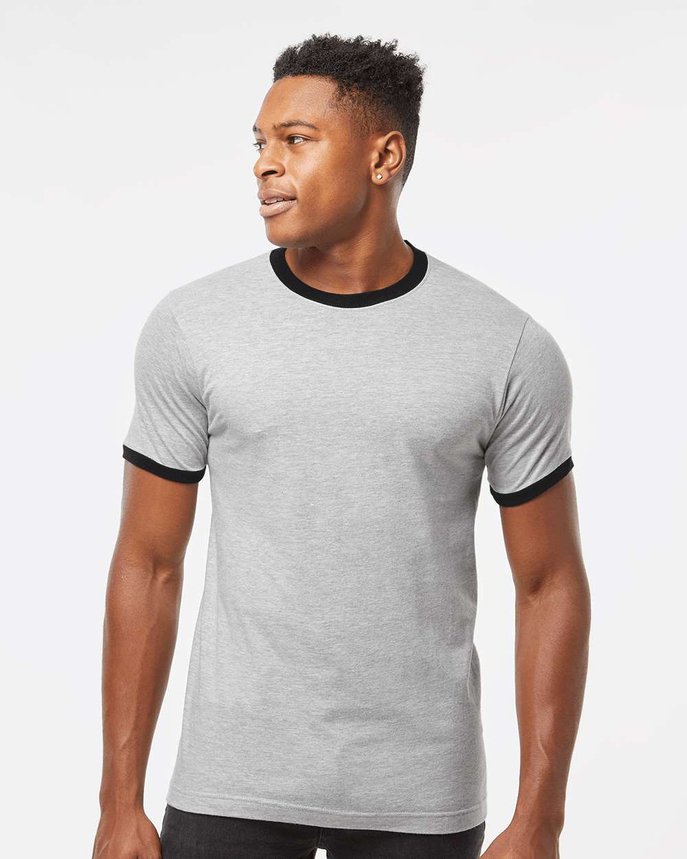 Tultex 246 Unisex Fine Jersey Ringer T-Shirt - Heather Grey/ Black