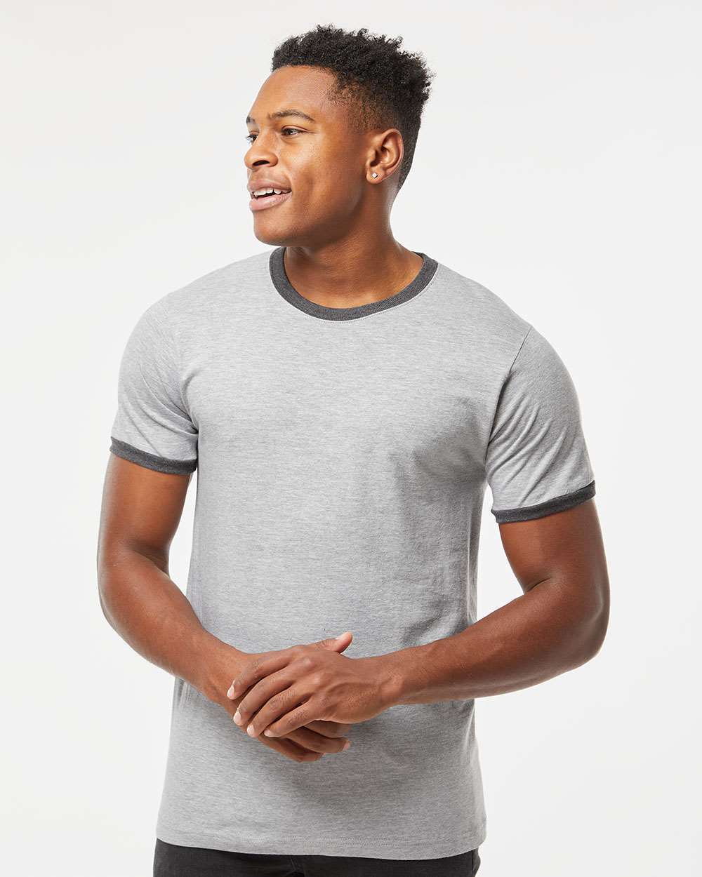 Tultex 246 Unisex Fine Jersey Ringer T-Shirt - Heather Grey/ Heather Charcoal
