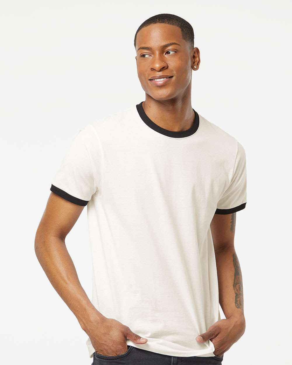 Tultex 246 Unisex Fine Jersey Ringer T-Shirt - Vintage White/ Black