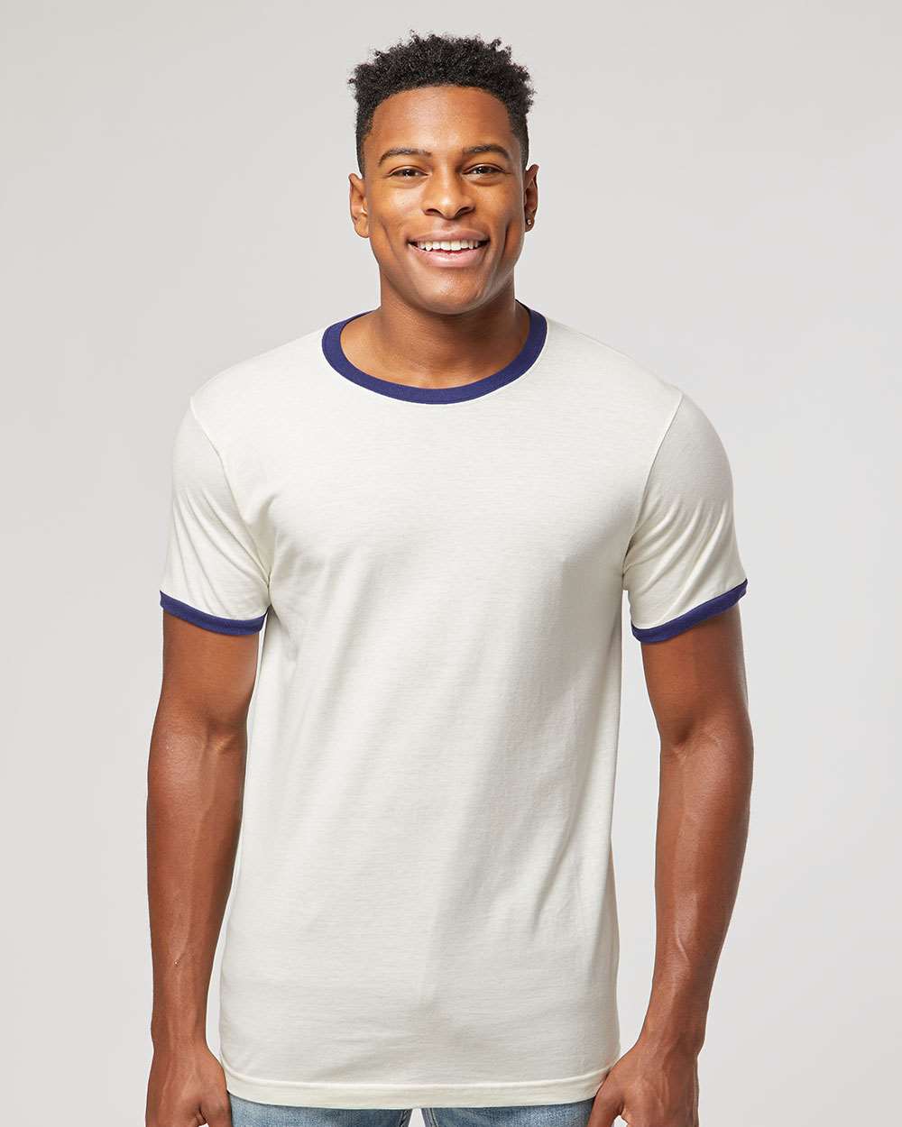 Tultex 246 Unisex Fine Jersey Ringer T-Shirt - Vintage White/ Inked India