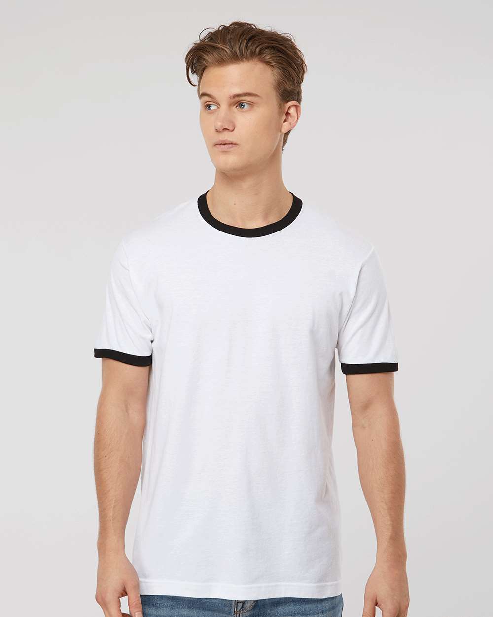 Tultex 246 Unisex Fine Jersey Ringer T-Shirt - White/ Black