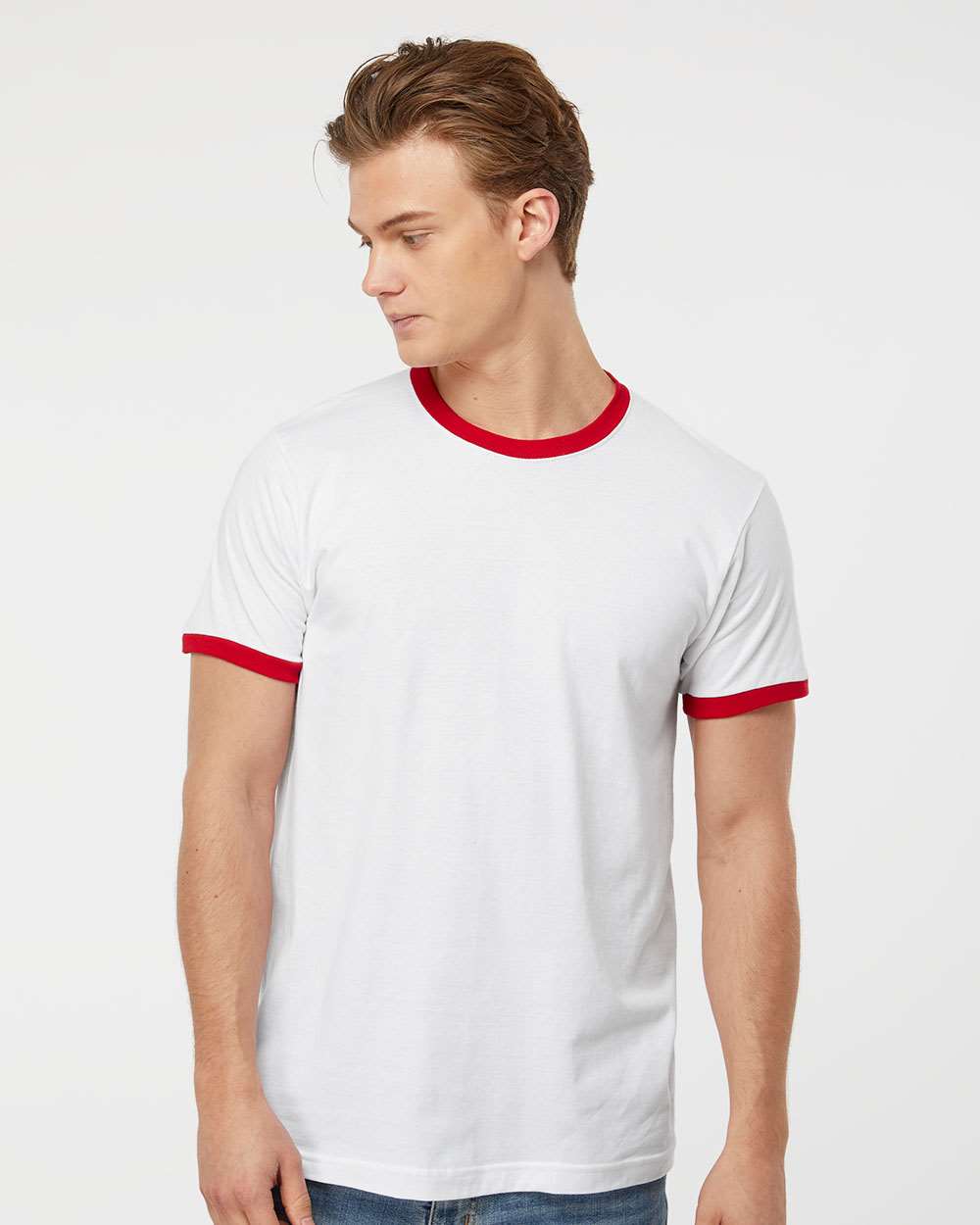 Tultex 246 Unisex Fine Jersey Ringer T-Shirt - White/ Red