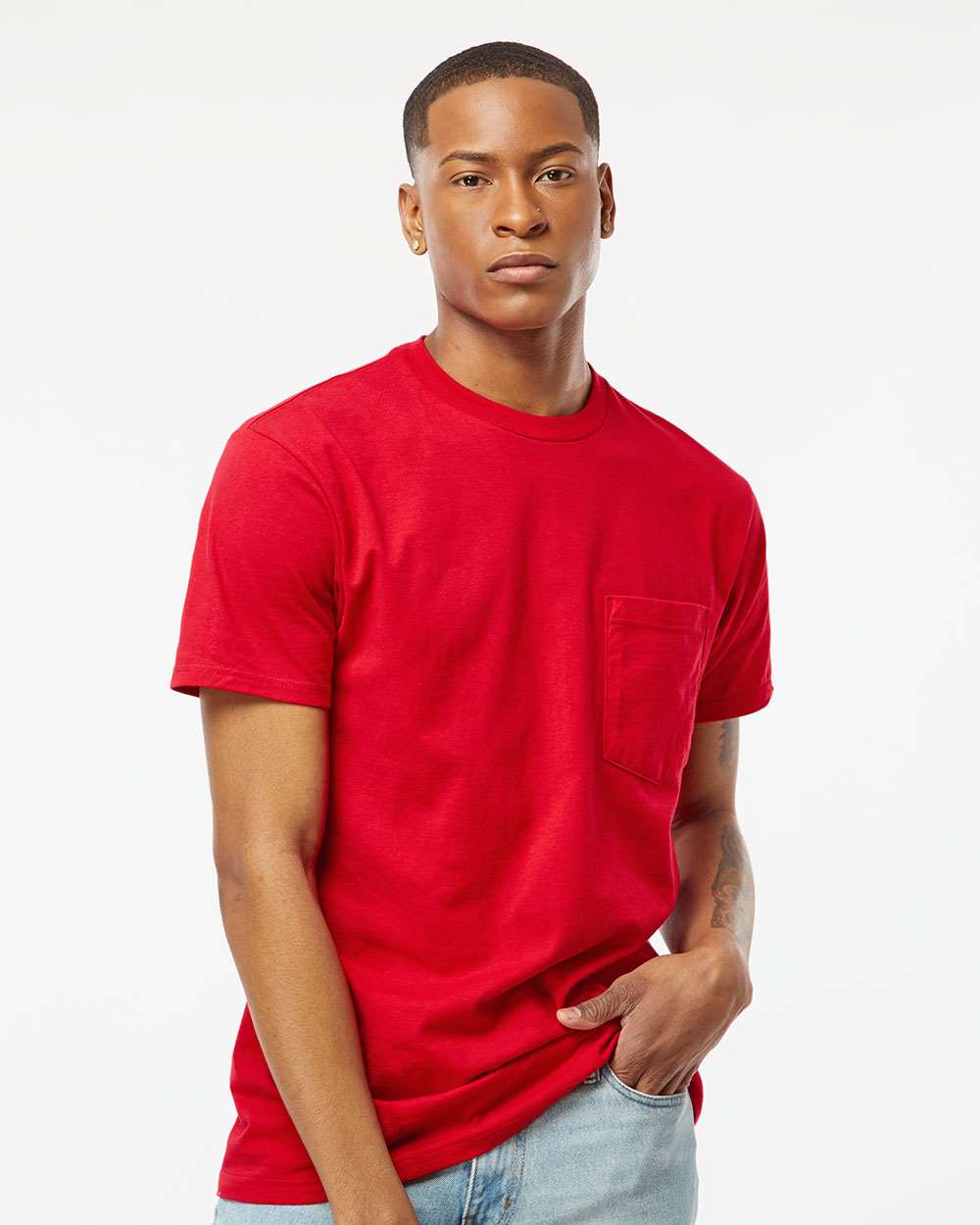 Tultex 293 Unisex Heavyweight Jersey Pocket T-Shirt - Red