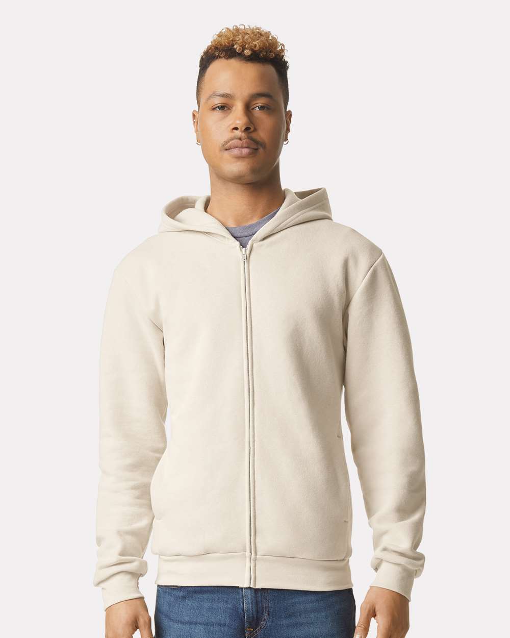 American Apparel RF497 Unisex ReFlex Fleece Full-Zip Hoodie Sweatshirt - Bone