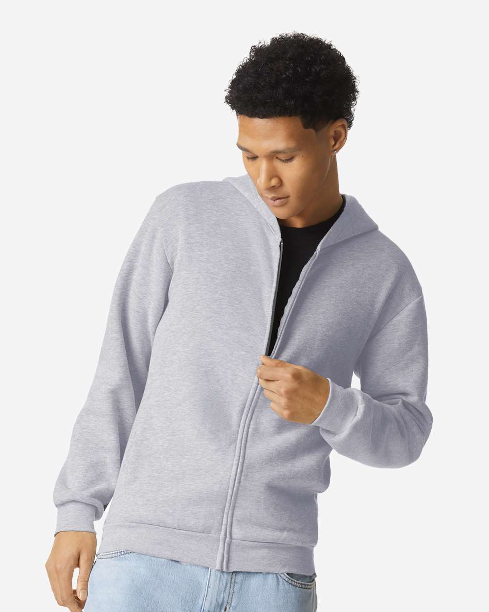 American Apparel RF497 Unisex ReFlex Fleece Full-Zip Hoodie Sweatshirt - Heather Grey