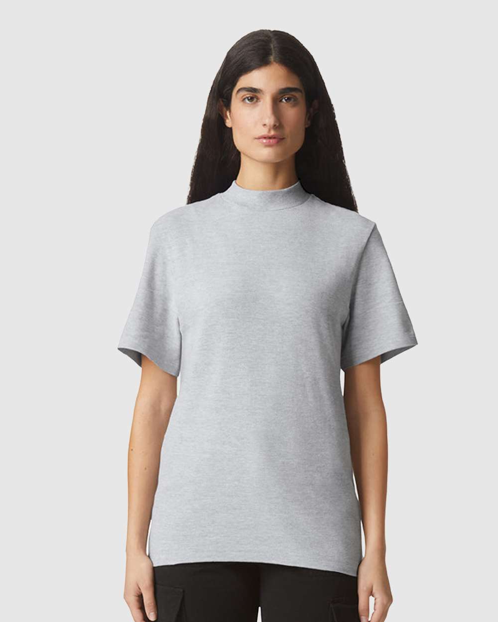 Unisex Pique Mock Neck Tee - 1PQ - Heather Grey