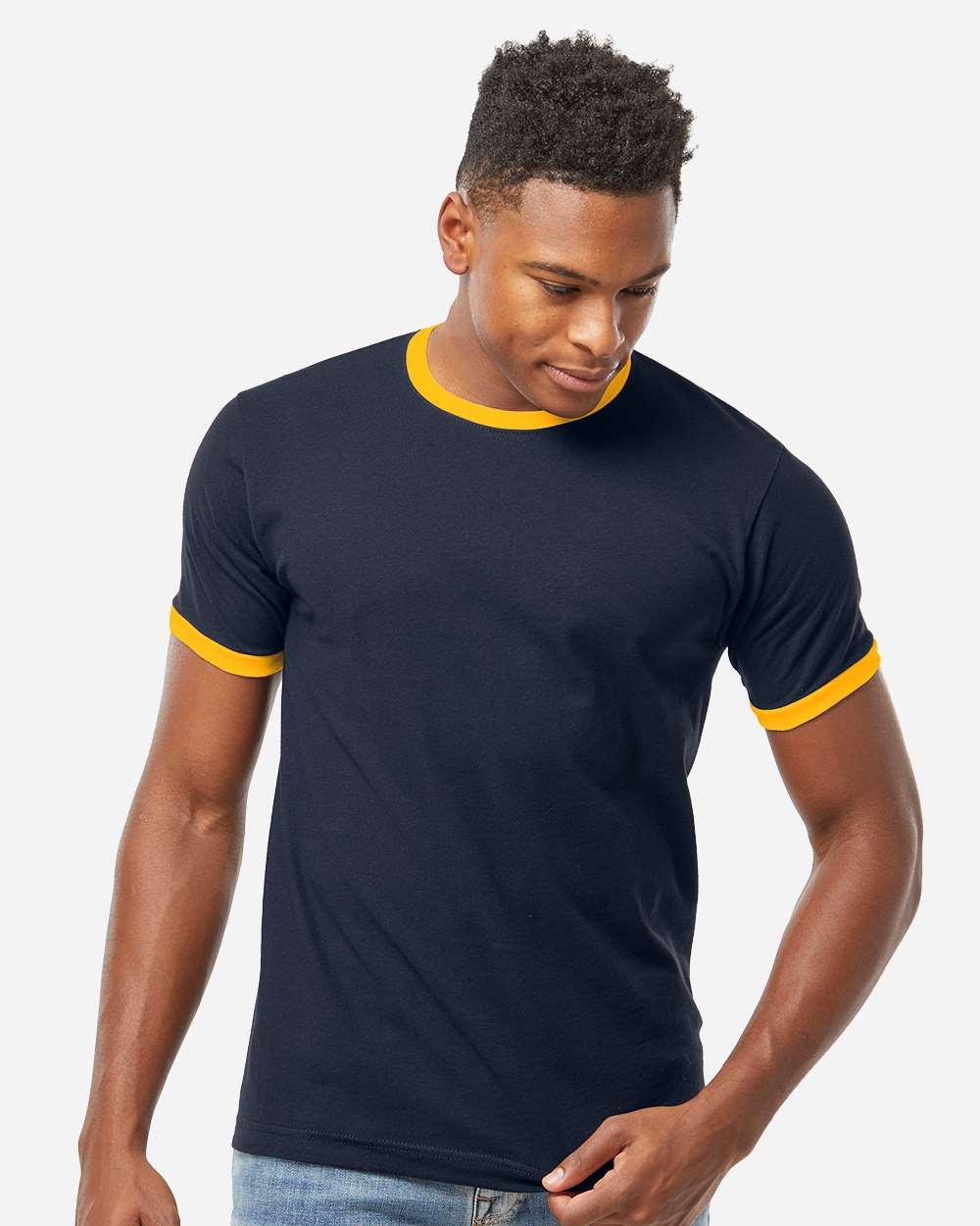 Tultex 246 Unisex Fine Jersey Ringer T-Shirt - Navy/ Gold
