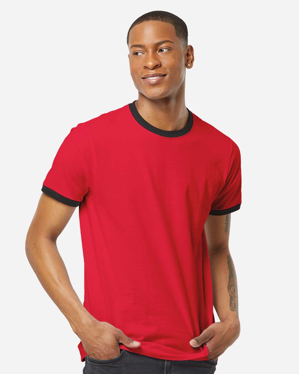 Tultex 246 Unisex Fine Jersey Ringer T-Shirt - Red/ Black