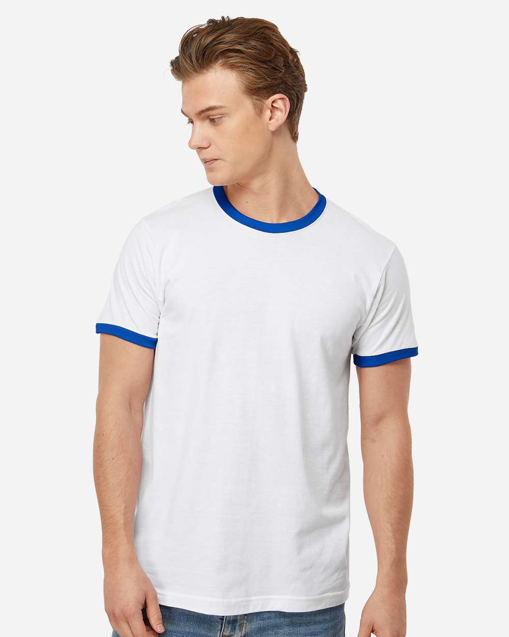 Tultex 246 Unisex Fine Jersey Ringer T-Shirt - White/ Royal