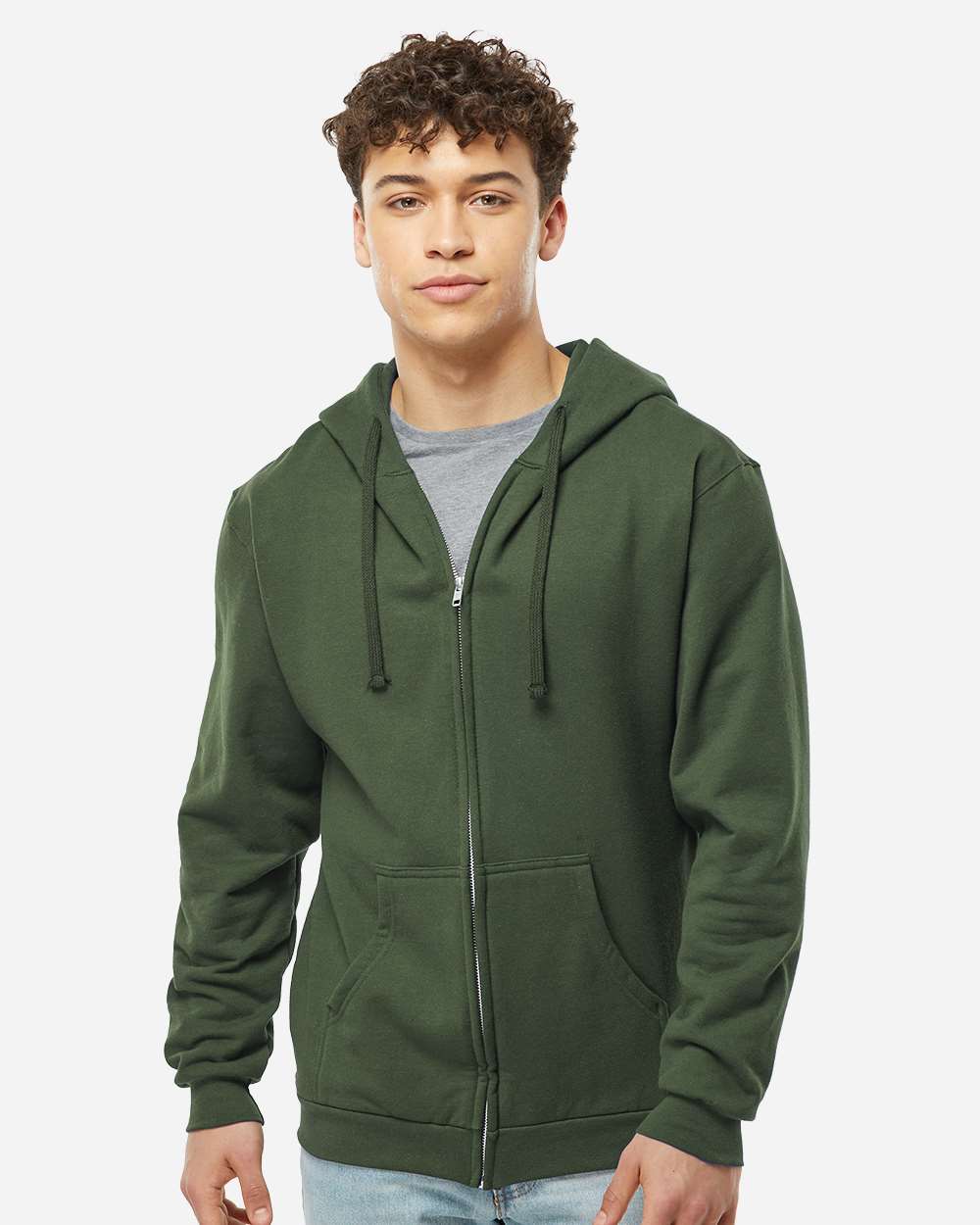 Tultex 331 Unisex Full-Zip Hooded Sweatshirt - Military Green