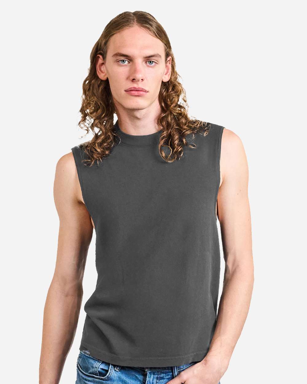 American Apparel 207GD Unisex Heavyweight Cotton Garment-Dyed Boxy Muscle Tee - Faded Black