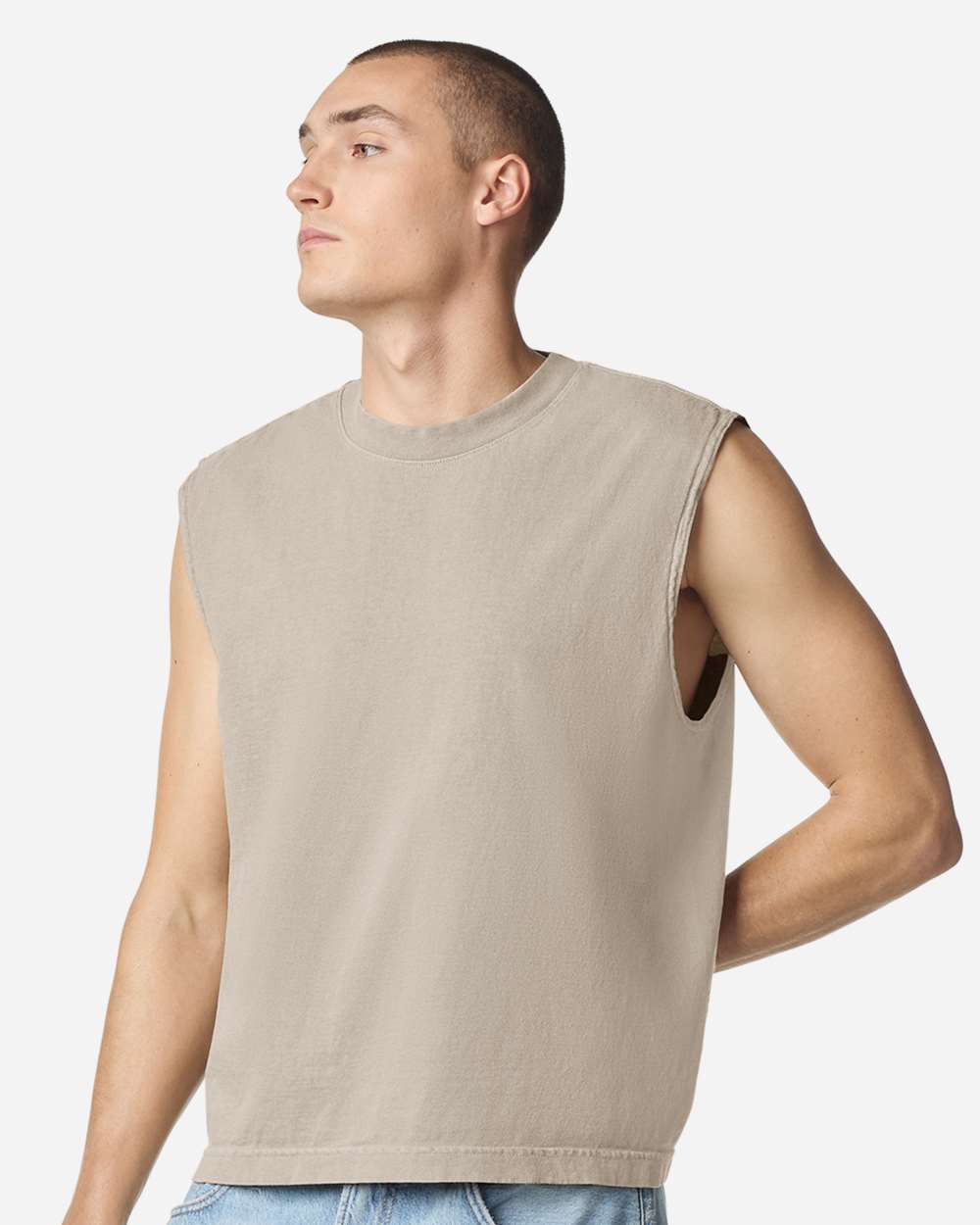 American Apparel 207GD Unisex Heavyweight Cotton Garment-Dyed Boxy Muscle Tee - Faded Bone