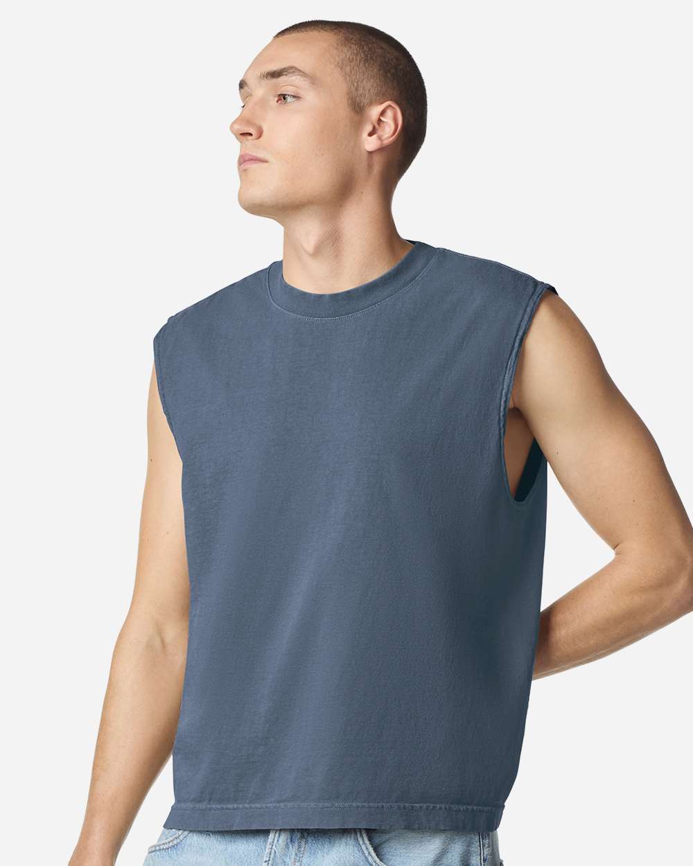 American Apparel 207GD Unisex Heavyweight Cotton Garment-Dyed Boxy Muscle Tee - Faded Navy