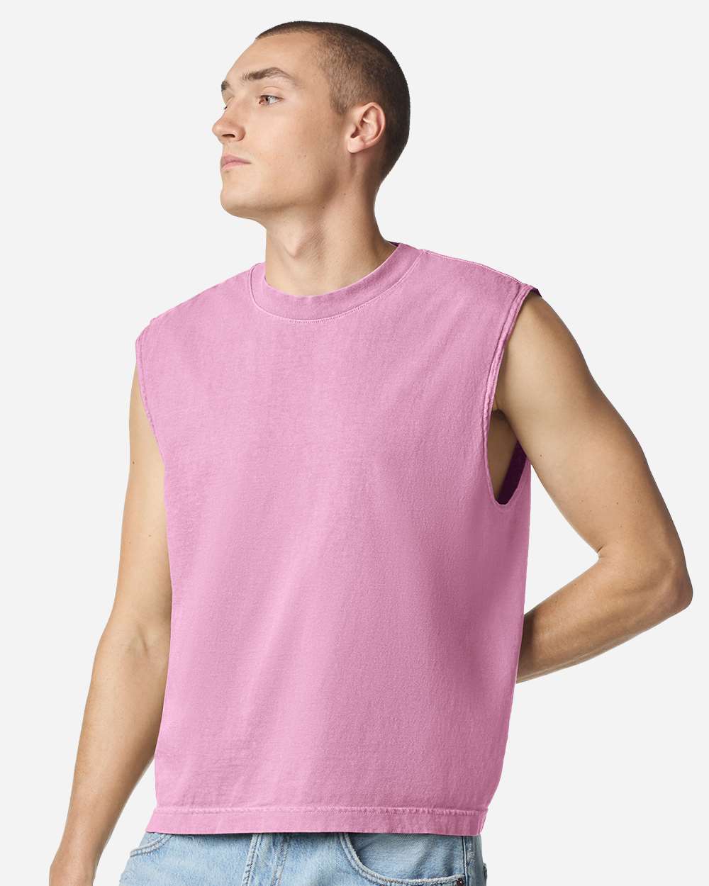 American Apparel 207GD Unisex Heavyweight Cotton Garment-Dyed Boxy Muscle Tee - Faded Powder Pink