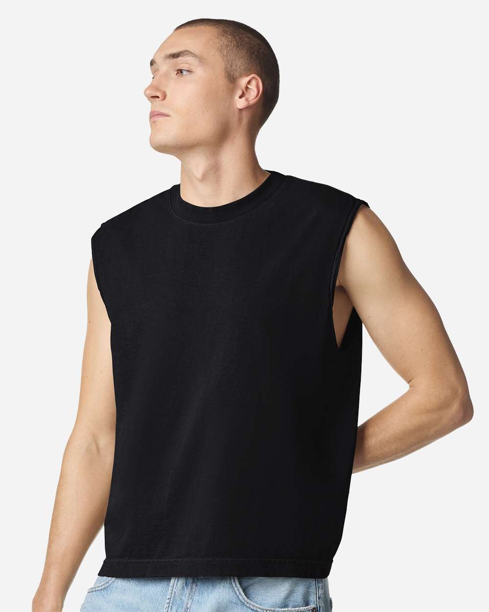 American Apparel 207GD Unisex Heavyweight Cotton Garment-Dyed Boxy Muscle Tee - True Black